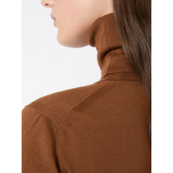 Max Mara Saluto Wool Polo-Neck Sweater in Tobacco | Turtlenecks | Coveti