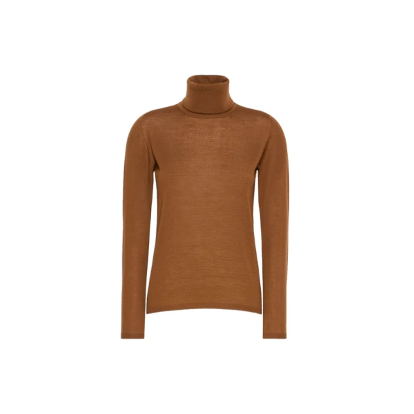 Saluto Wool Polo-Neck Sweater in Tobacco