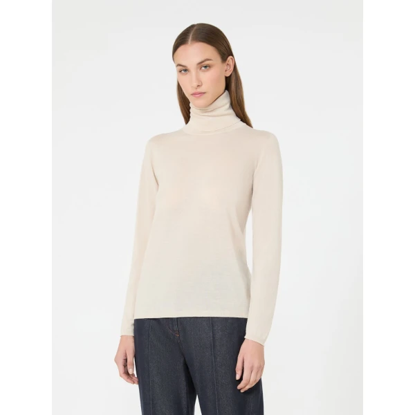Max Mara Saluto Wool Polo-Neck Sweater in White | Turtlenecks | Coveti