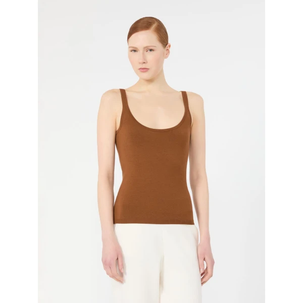 Max Mara Salvo Sleeveless Wool Yarn Sweater in Tobacco | Sweaters | Coveti