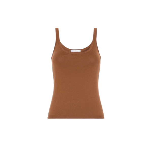 Max Mara Salvo Sleeveless Wool Yarn Sweater in Tobacco | Sweaters | Coveti