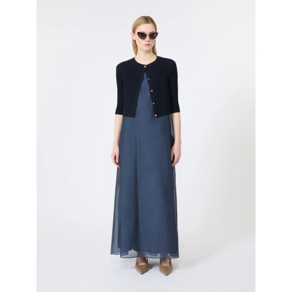 Max Mara Samira Cotton and Silk Voile Flared Dress in Midnight Blue | Maxi Dresses | Coveti