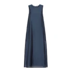Max Mara Samira Cotton and Silk Voile Flared Dress in Midnight Blue | Maxi Dresses | Coveti