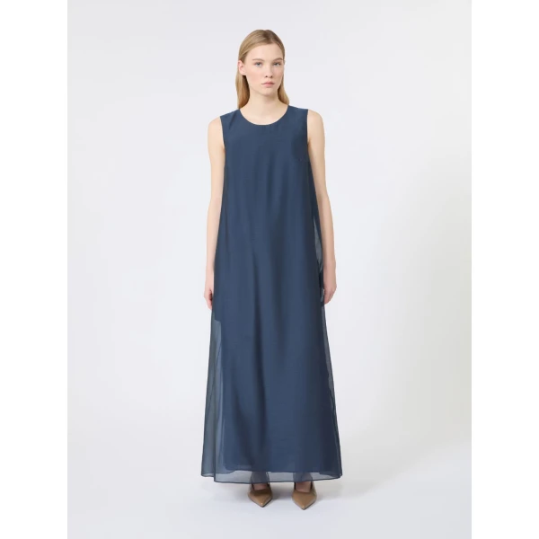 Max Mara Samira Cotton and Silk Voile Flared Dress in Midnight Blue | Maxi Dresses | Coveti