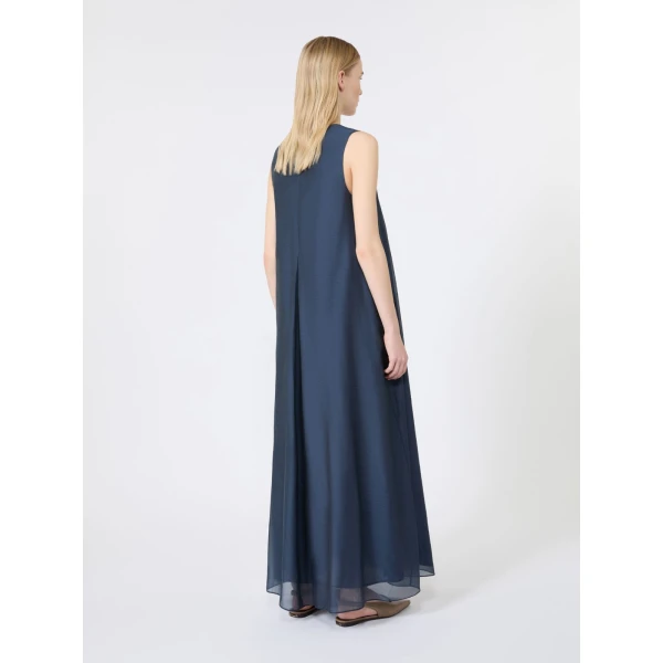 Max Mara Samira Cotton and Silk Voile Flared Dress in Midnight Blue | Maxi Dresses | Coveti