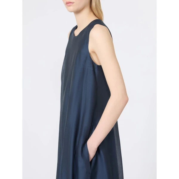 Max Mara Samira Cotton and Silk Voile Flared Dress in Midnight Blue | Maxi Dresses | Coveti