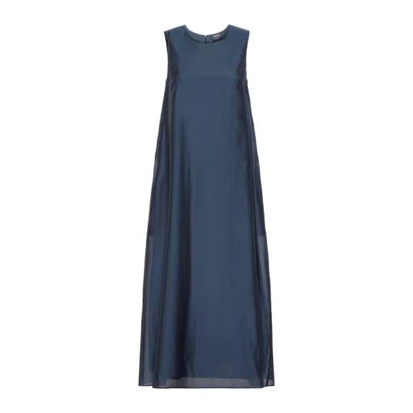 Samira Cotton and Silk Voile Flared Dress in Midnight Blue