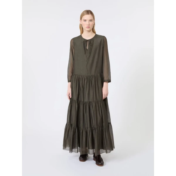 Max Mara Sarah Cotton and Silk Voile Maxi Dress in Khaki | Maxi Dresses | Coveti