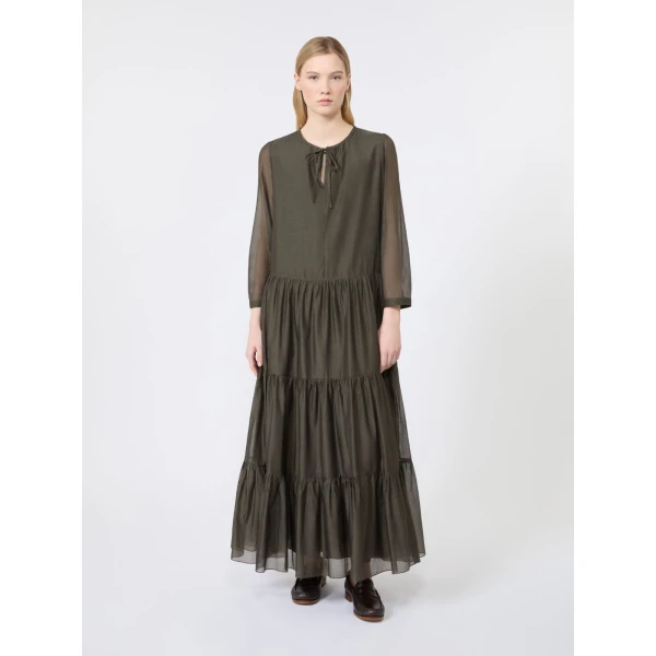 Max Mara Sarah Cotton and Silk Voile Maxi Dress in Khaki | Maxi Dresses | Coveti
