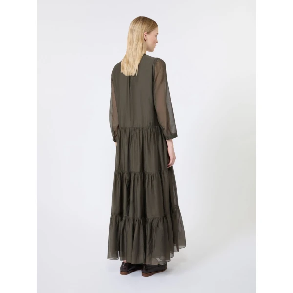 Max Mara Sarah Cotton and Silk Voile Maxi Dress in Khaki | Maxi Dresses | Coveti