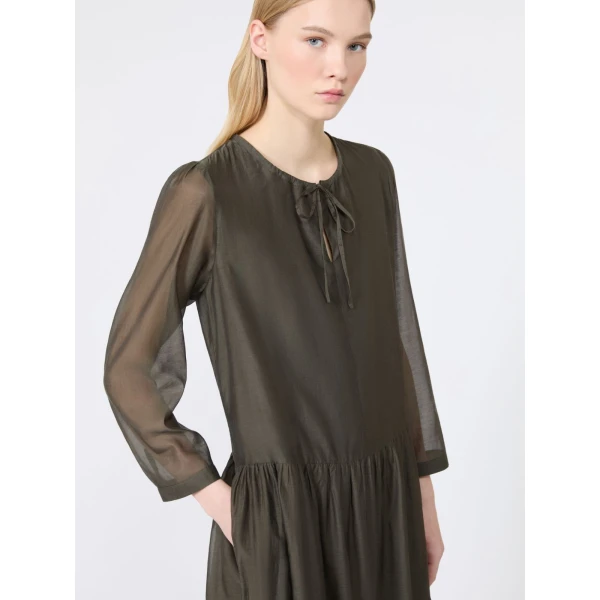 Max Mara Sarah Cotton and Silk Voile Maxi Dress in Khaki | Maxi Dresses | Coveti