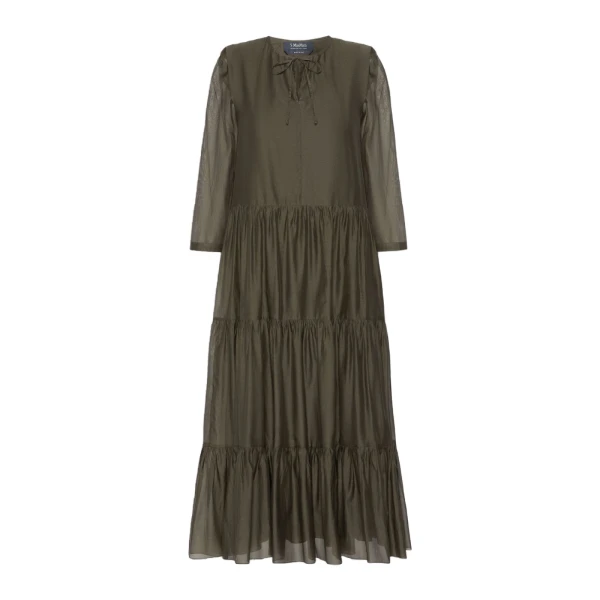 Sarah Cotton and Silk Voile Maxi Dress in Khaki