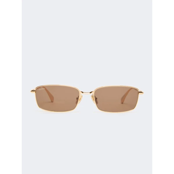 Max Mara Sarong Rectangular Sunglasses in Gold Brown | Sunglasses | Coveti