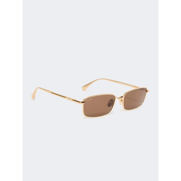 Max Mara Sarong Rectangular Sunglasses in Gold Brown | Sunglasses | Coveti
