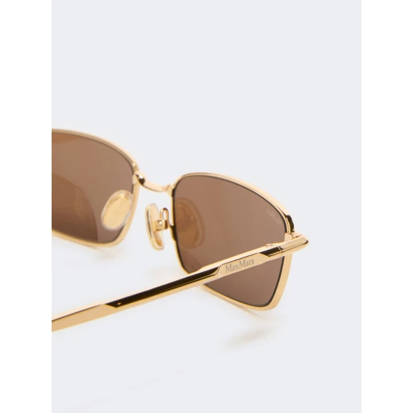 Max Mara Sarong Rectangular Sunglasses in Gold Brown | Sunglasses | Coveti