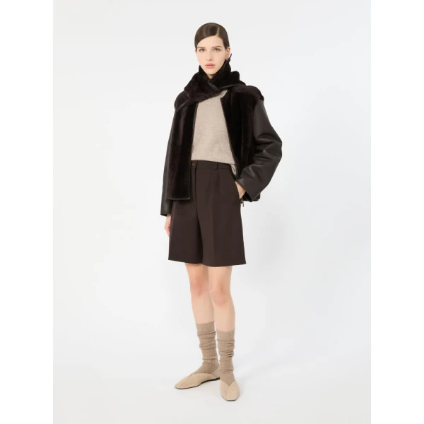 Max Mara Sauna Double Woollen Cloth Bermuda Shorts in Dark Brown | Shorts | Coveti