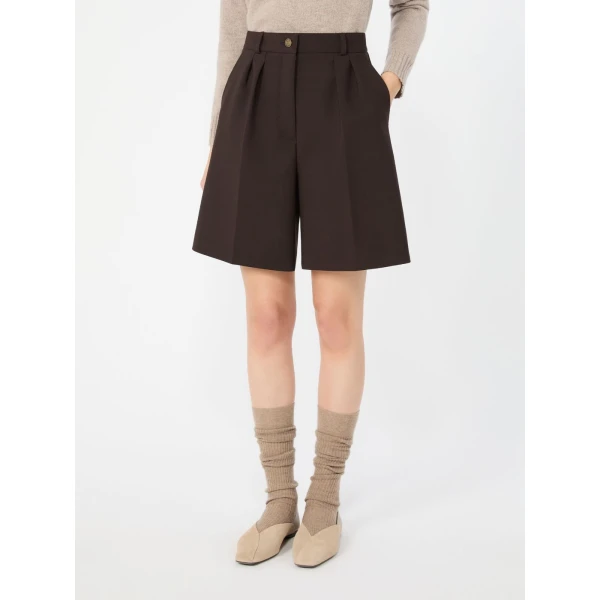 Max Mara Sauna Double Woollen Cloth Bermuda Shorts in Dark Brown | Shorts | Coveti