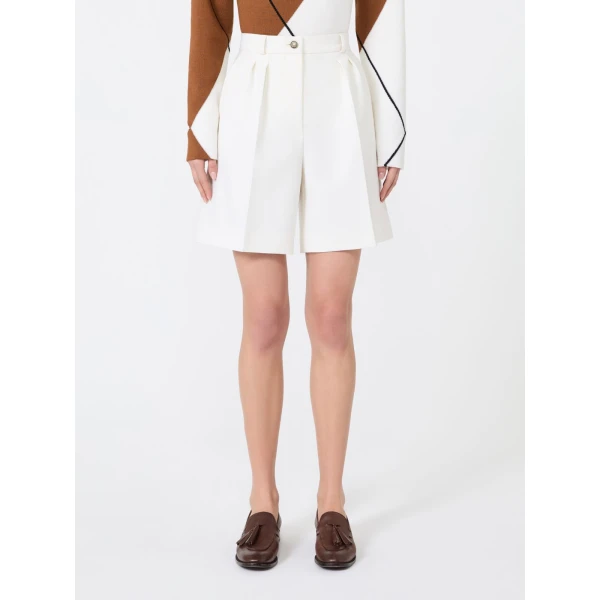 Max Mara Sauna Double Woollen Cloth Bermuda Shorts in White | Shorts | Coveti