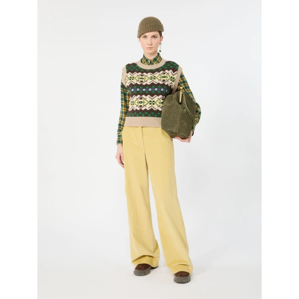 Max Mara Savana Jacquard Wool Gilet in Green | Sweaters | Coveti