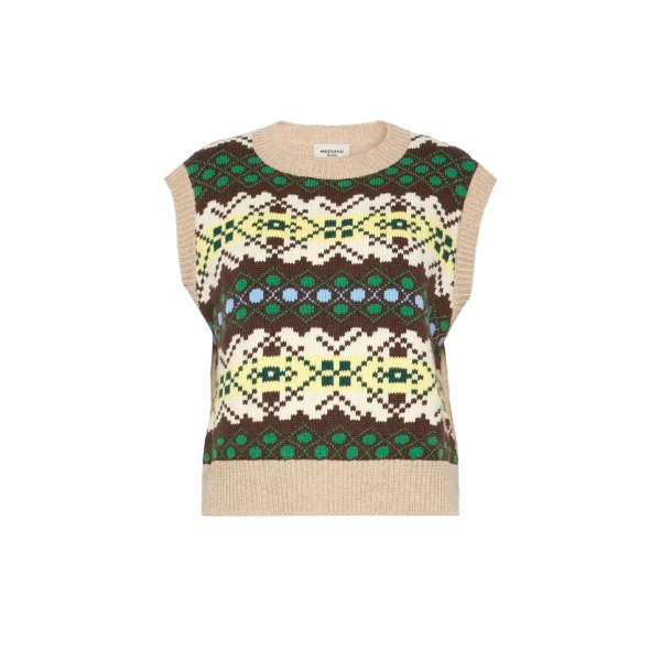 Max Mara Savana Jacquard Wool Gilet in Green | Sweaters | Coveti