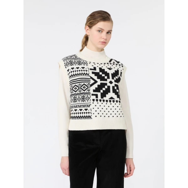 Max Mara Savana Jacquard Wool Gilet in White | Sweaters | Coveti