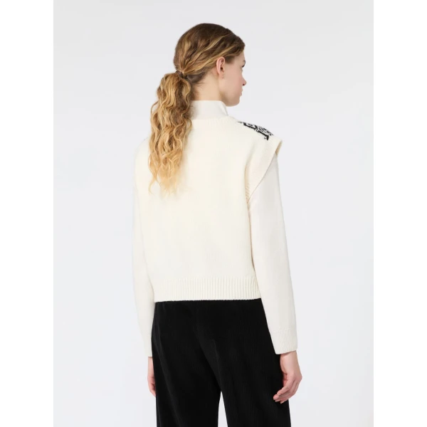 Max Mara Savana Jacquard Wool Gilet in White | Sweaters | Coveti