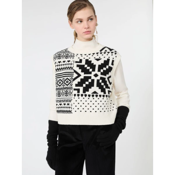 Max Mara Savana Jacquard Wool Gilet in White | Sweaters | Coveti