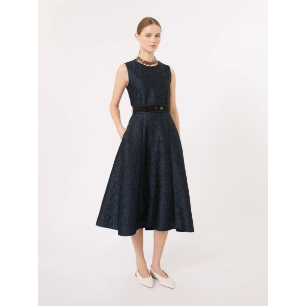 Max Mara Sax Sleeveless Jacquard Midi Dress in Midnight Blue | Midi Dresses | Coveti