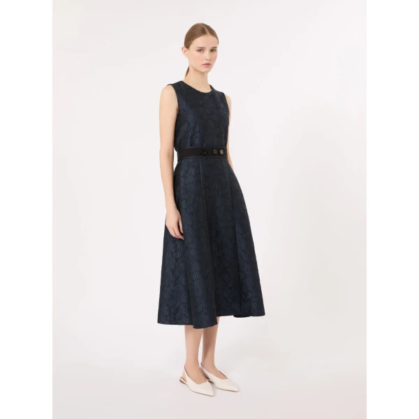 Max Mara Sax Sleeveless Jacquard Midi Dress in Midnight Blue | Midi Dresses | Coveti