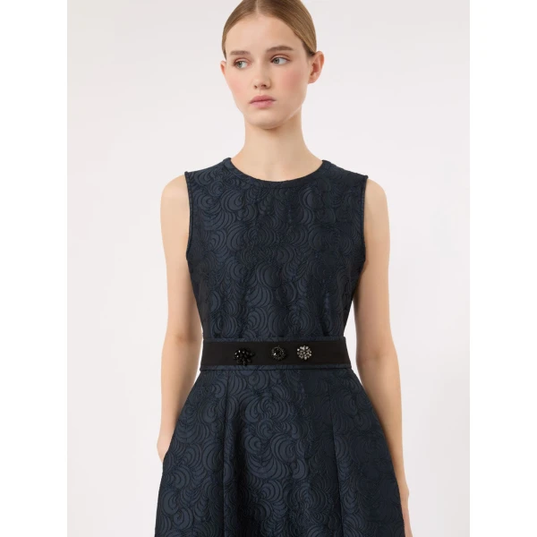 Max Mara Sax Sleeveless Jacquard Midi Dress in Midnight Blue | Midi Dresses | Coveti