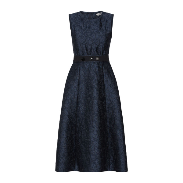 Max Mara Sax Sleeveless Jacquard Midi Dress in Midnight Blue | Midi Dresses | Coveti