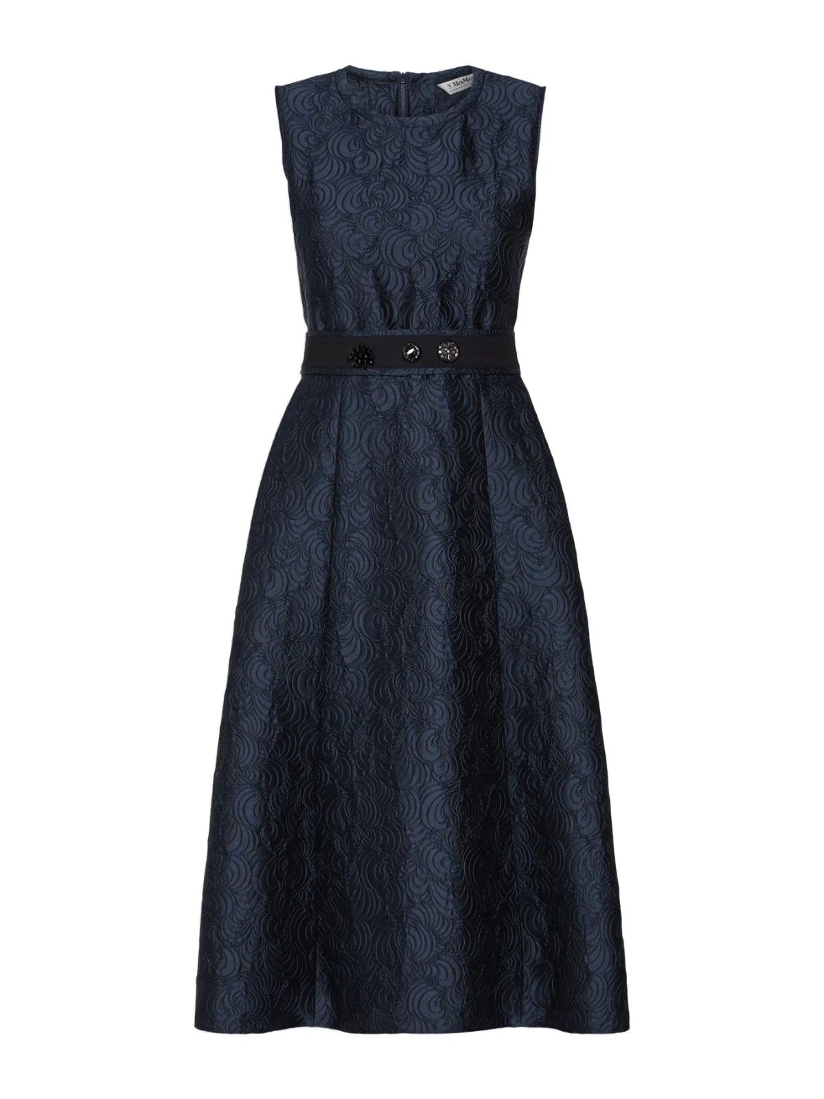 Max Mara Sax Sleeveless Jacquard Midi Dress in Midnight Blue Max Mara Sax Sleeveless Jacquard Midi Dress in Midnight Blue | Midi Dresses | Coveti