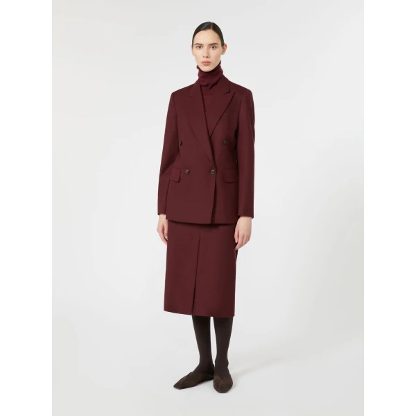 Max Mara Scenico Double-Breasted Wool Flannel Blazer in Wine | Blazers | Coveti