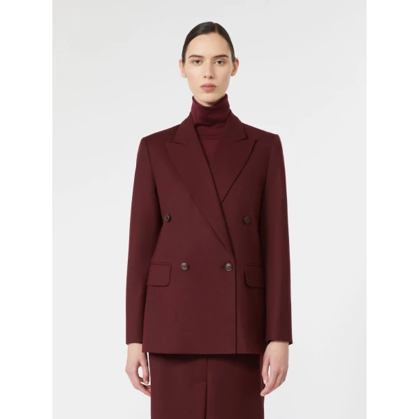 Max Mara Scenico Double-Breasted Wool Flannel Blazer in Wine | Blazers | Coveti