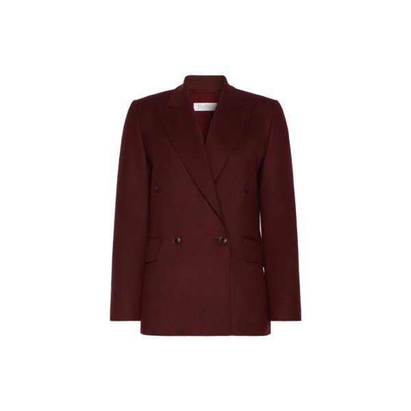 Max Mara Scenico Double-Breasted Wool Flannel Blazer in Wine | Blazers | Coveti