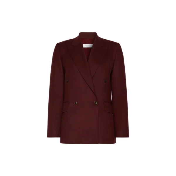 Max Mara Scenico Double-Breasted Wool Flannel Blazer in Wine | Blazers | Coveti