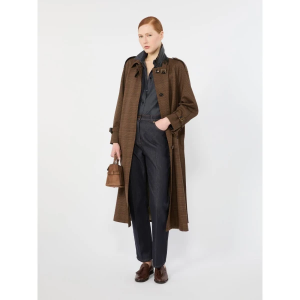 Max Mara Scoglio Glen Plaid Wool Twill Trench Coat in Tobacco | Trench Coat | Coveti