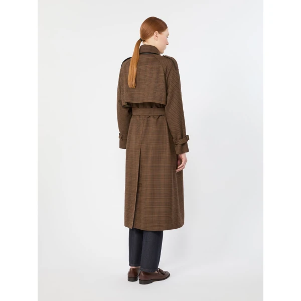 Max Mara Scoglio Glen Plaid Wool Twill Trench Coat in Tobacco | Trench Coat | Coveti