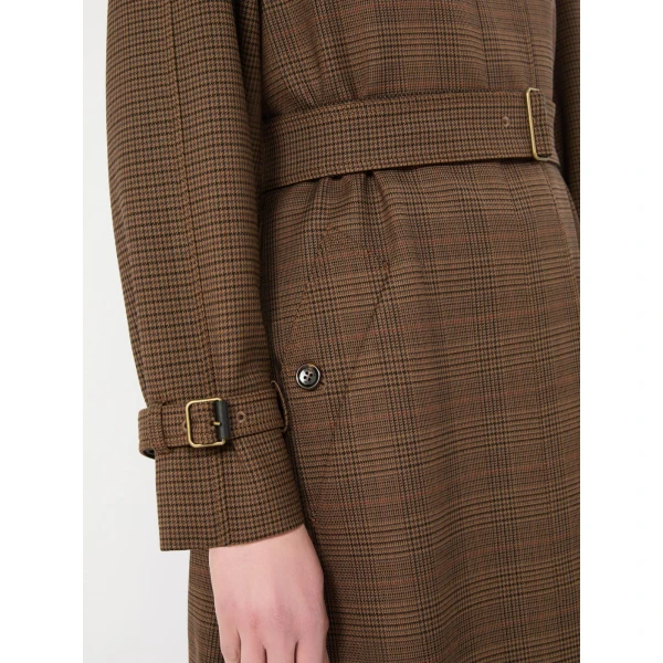 Max Mara Scoglio Glen Plaid Wool Twill Trench Coat in Tobacco | Trench Coat | Coveti