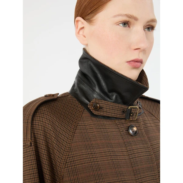 Max Mara Scoglio Glen Plaid Wool Twill Trench Coat in Tobacco | Trench Coat | Coveti
