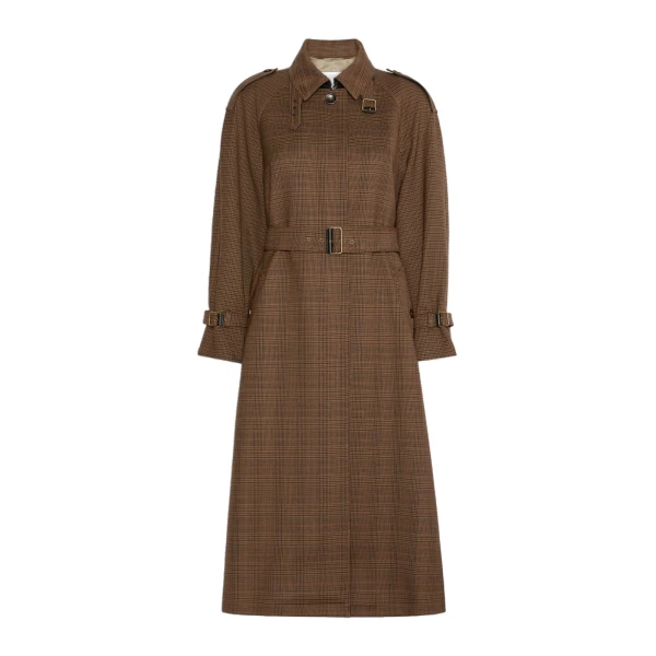 Scoglio Glen Plaid Wool Twill Trench Coat in Tobacco