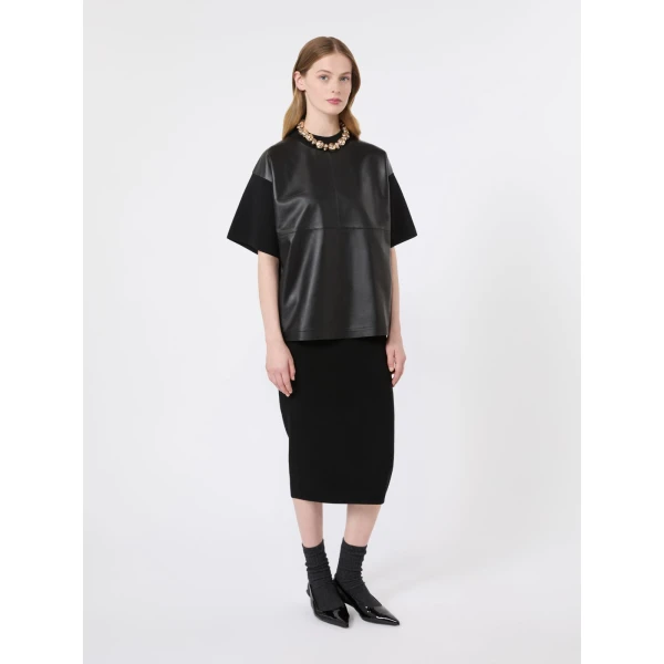 Max Mara Segale Leather and Viscose Crepe Boxy Sweater in Black | Sweaters | Coveti