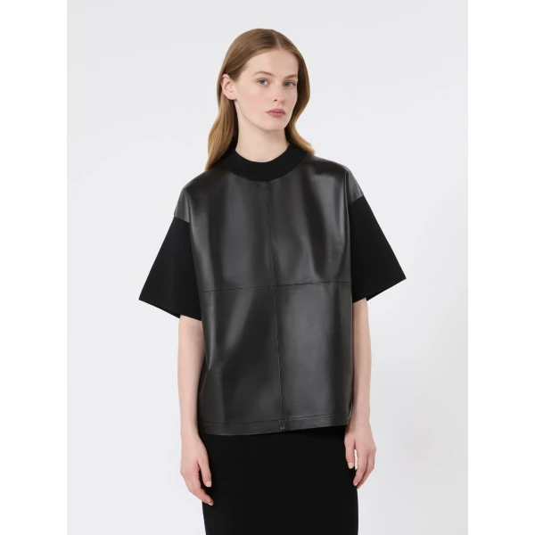 Max Mara Segale Leather and Viscose Crepe Boxy Sweater in Black | Sweaters | Coveti
