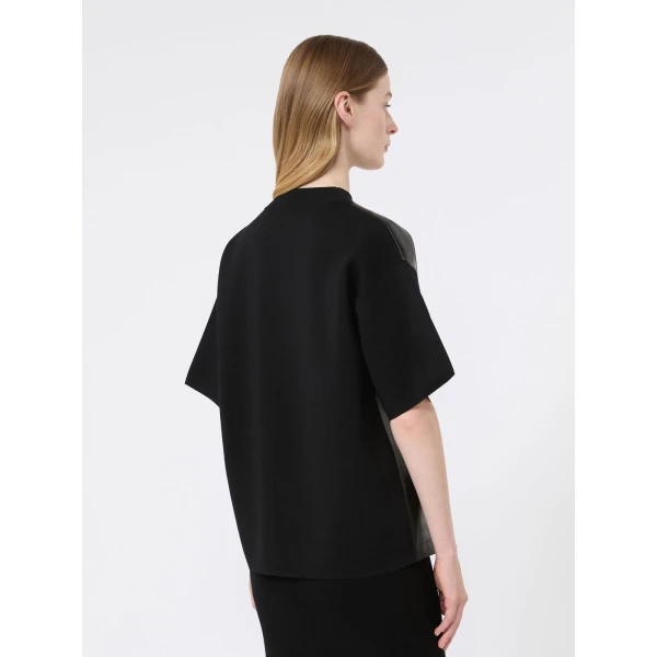 Max Mara Segale Leather and Viscose Crepe Boxy Sweater in Black | Sweaters | Coveti