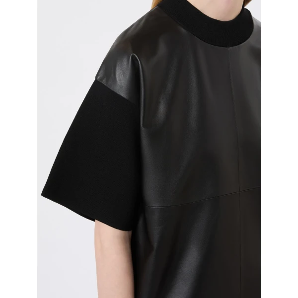 Max Mara Segale Leather and Viscose Crepe Boxy Sweater in Black | Sweaters | Coveti