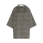 Max Mara Seggio Prince of Wales Wool Midi Coat in Dark Grey | Wool Coat | Coveti