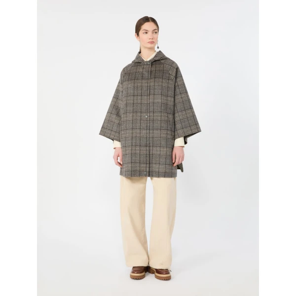 Max Mara Seggio Prince of Wales Wool Midi Coat in Dark Grey | Wool Coat | Coveti