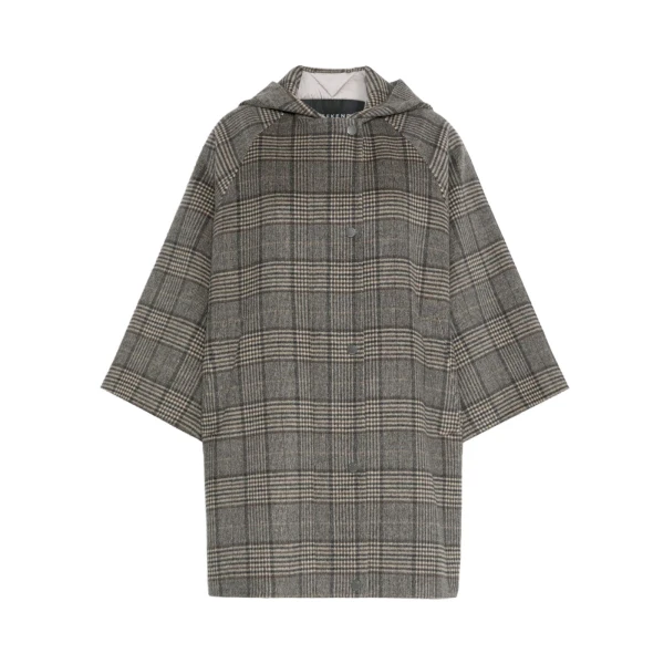 Max Mara Seggio Prince of Wales Wool Midi Coat in Dark Grey | Wool Coat | Coveti