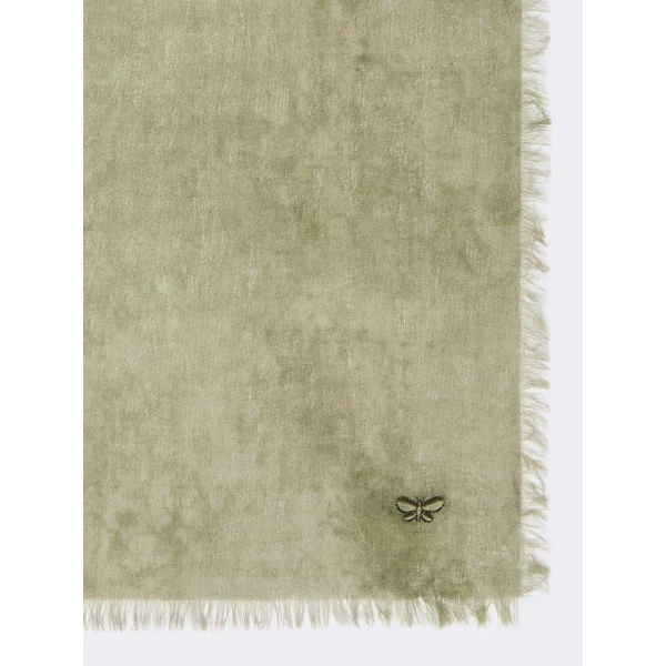 Max Mara Senior Jacquard Wool Stole in Olive Green | Scarves | Coveti