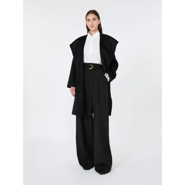 Max Mara Serio High-Waisted Woollen Cloth Trousers in Black | Wide leg pants | Coveti